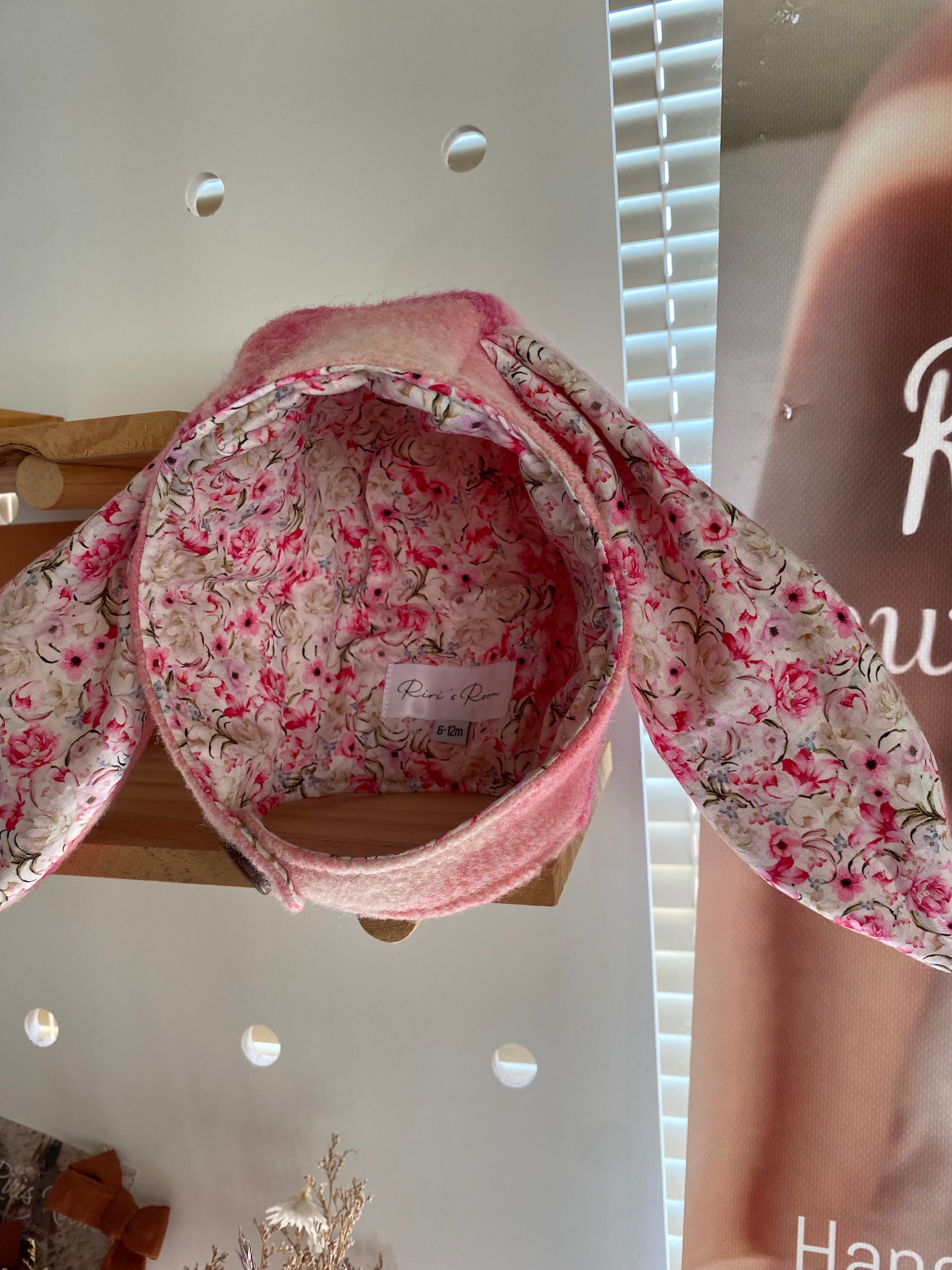 Wool Bunny Bonnet - Pink Roses