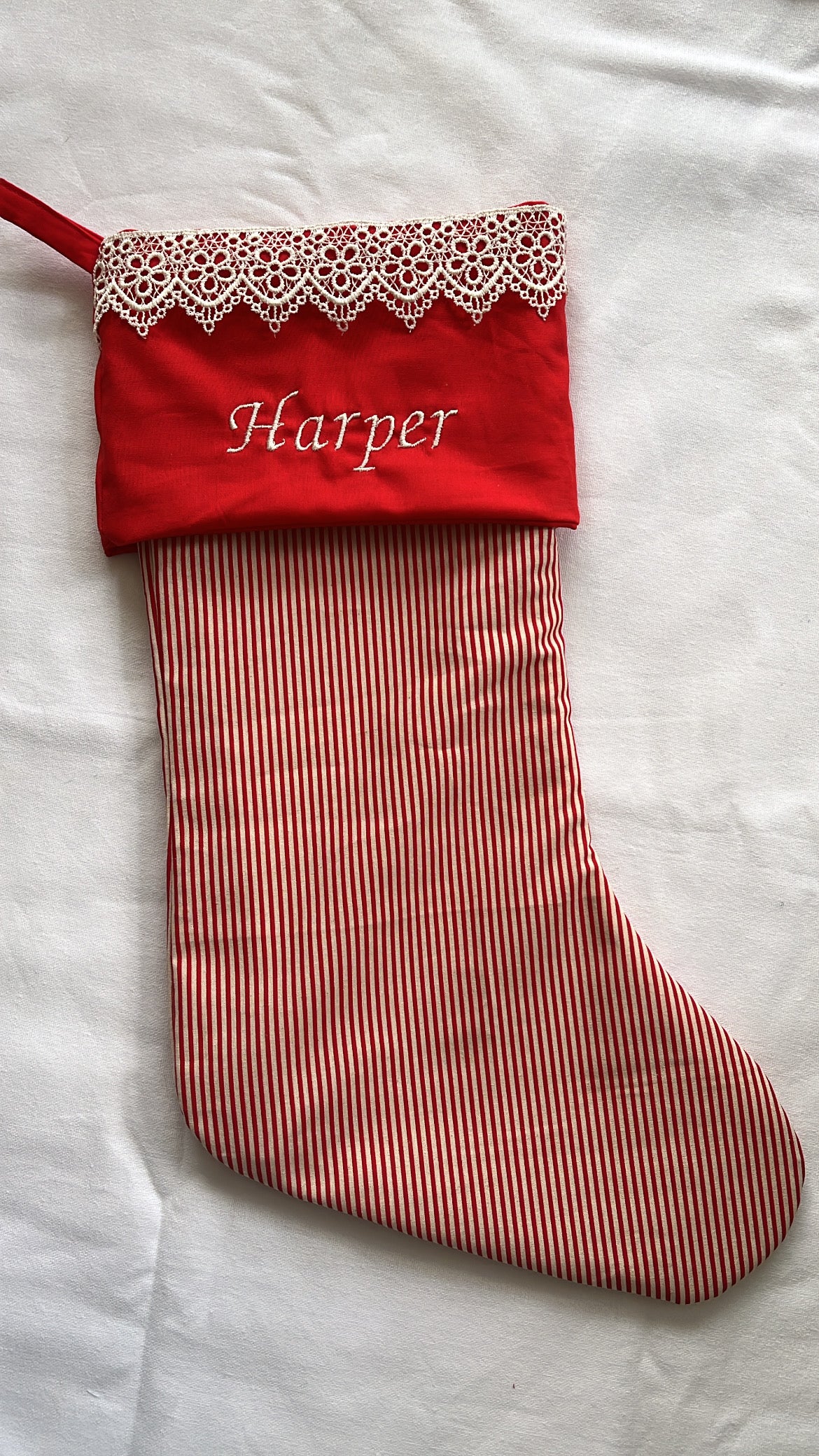 Personalised Christmas Stocking- Red Stripes