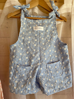 Billie Romper - Embroidered Gingham Blue