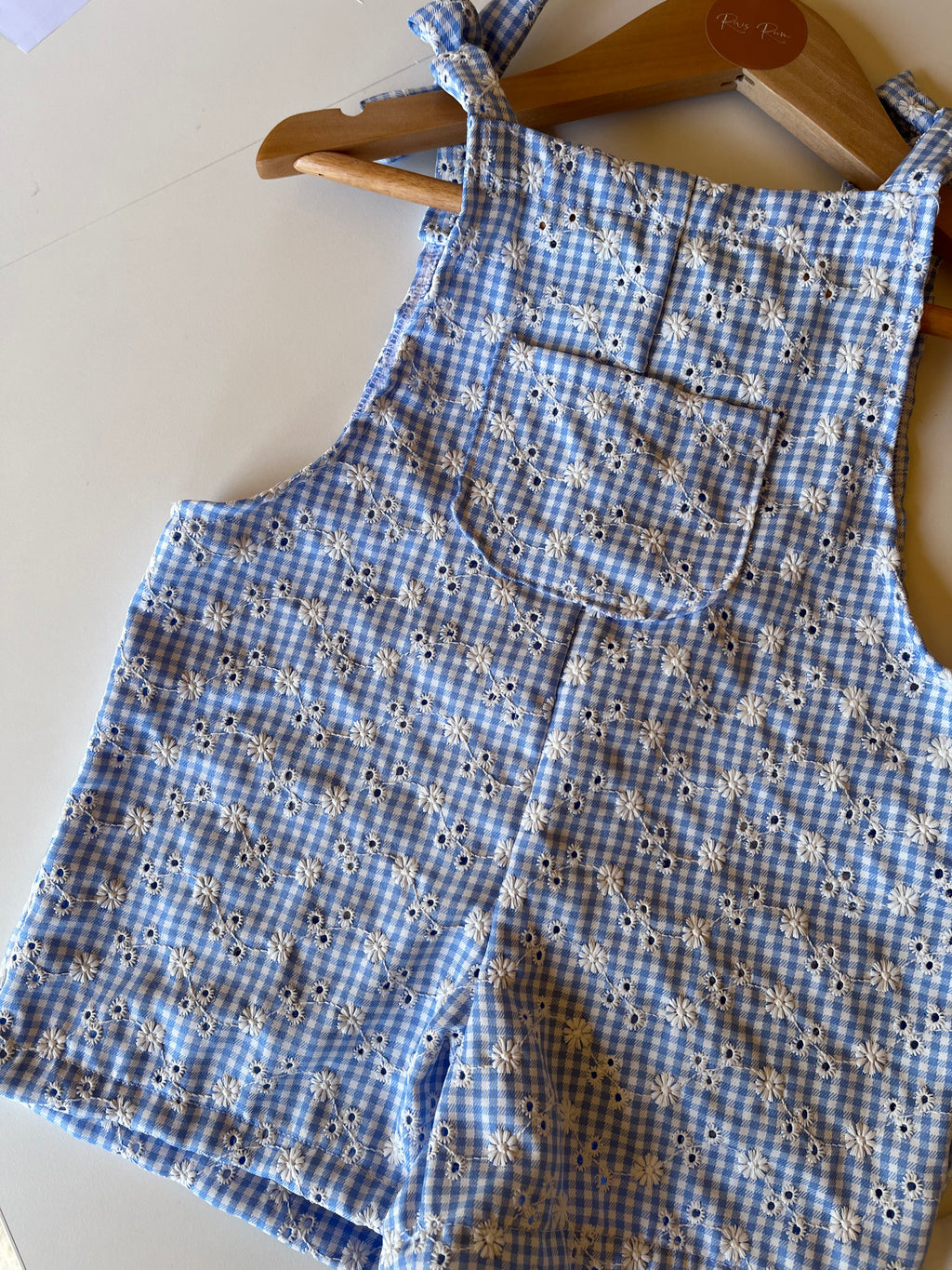 Billie Romper - Embroidered Gingham Blue